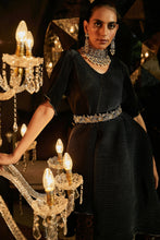 Load image into Gallery viewer, Nora Asymmetrical Top with Brocade Ghagra and Velvet Zardozi Belt - Jade Black