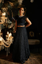 Load image into Gallery viewer, Bedazzling Sequence Ghagra with Organza Ruffle Blouse and Belt - Midnight Blue
