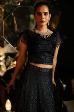 Load image into Gallery viewer, Bedazzling Sequence Ghagra with Organza Ruffle Blouse and Belt - Midnight Blue
