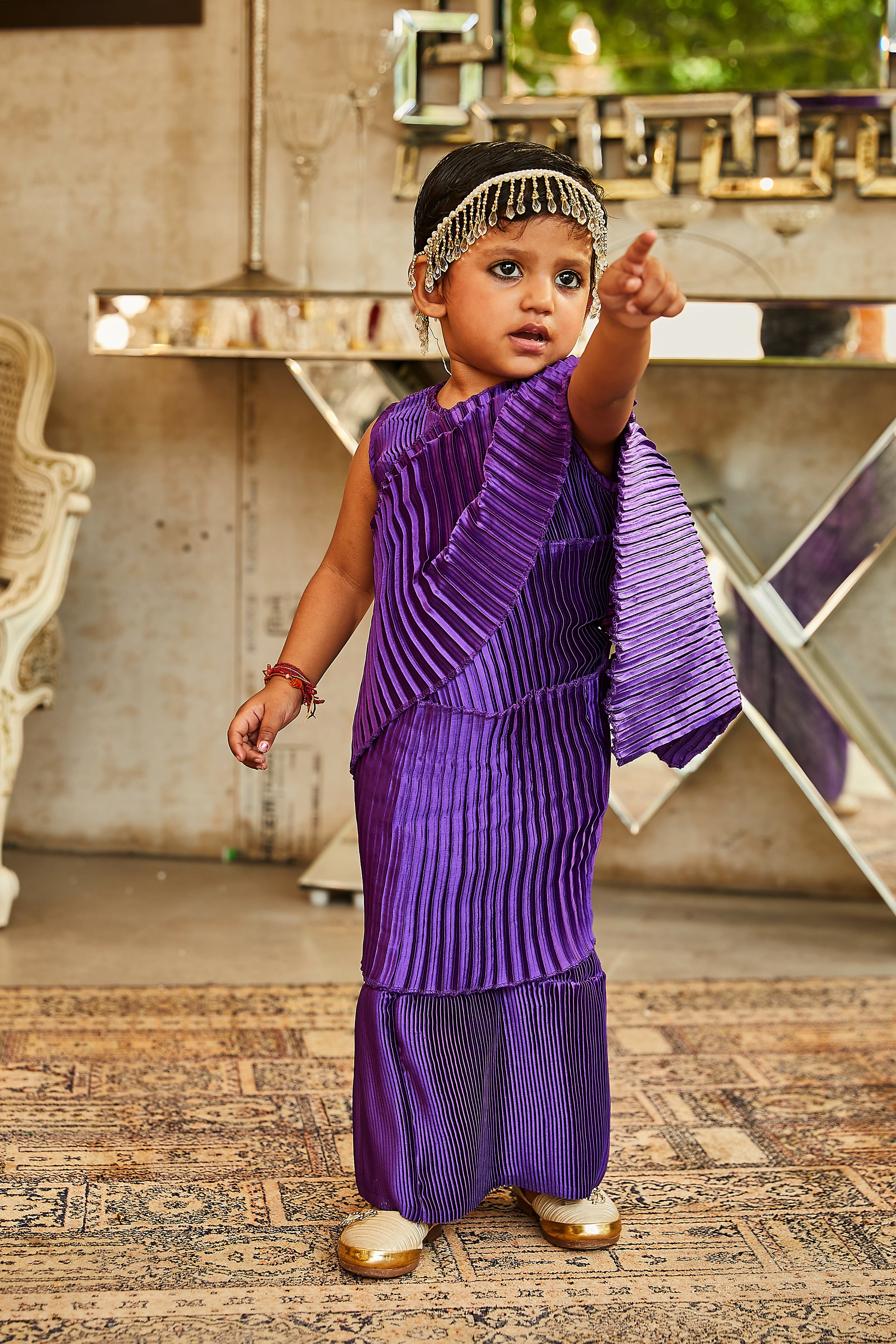 Classy Pleated Gown Saree - Purple