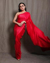 Load image into Gallery viewer, Amruta Khanvilkar in our Scintillating Sewed Pleated Skirt Saree - Vermillion Red