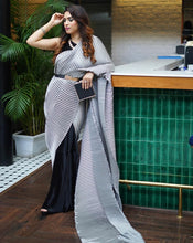 Load image into Gallery viewer, Kanika Khandelwal in our Colour Block Gown Saree - Black &amp; Grey