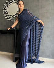 Load image into Gallery viewer, Gurleen Gambhir in our Idylic Adorned Gown Saree With Sequence Palla - Midnight Blue