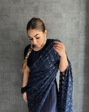 Load image into Gallery viewer, Gurleen Gambhir in our Idylic Adorned Gown Saree With Sequence Palla - Midnight Blue