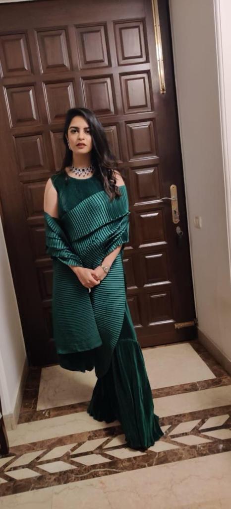Classy Pleated Gown Saree - Emerald Green