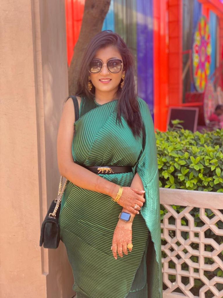 Classy Pleated Gown Saree - Emerald Green