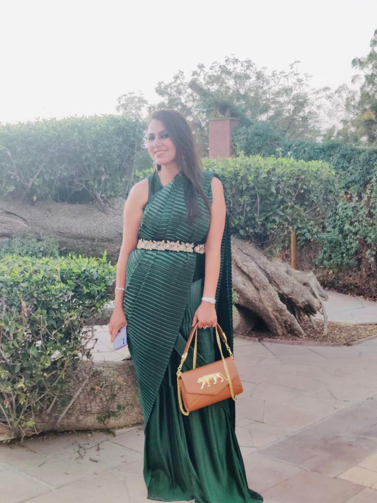 Classy Pleated Gown Saree - Emerald Green