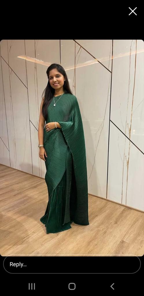 Classy Pleated Gown Saree - Emerald Green